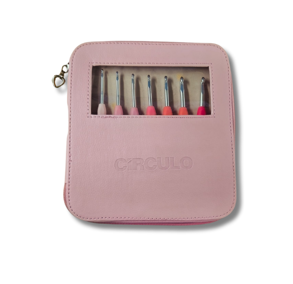 KIT ESTUCHE AGUJA CROCHET ROSADO